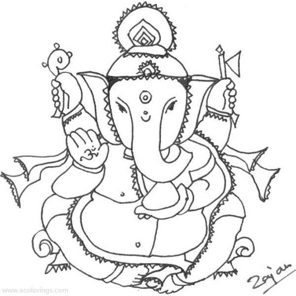 Ganesha Playing Cricket Coloring Pages - XColorings.com