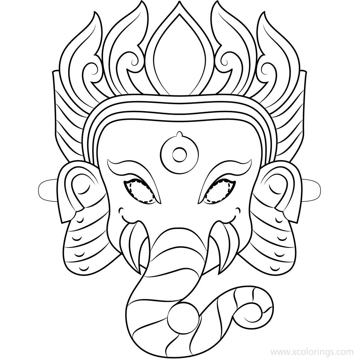 Free Ganesha Mask Coloring Pages printable