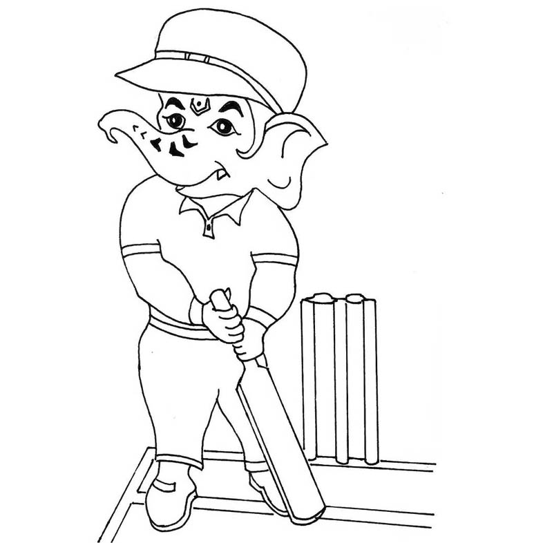 Free Ganesha Playing Cricket Coloring Pages printable