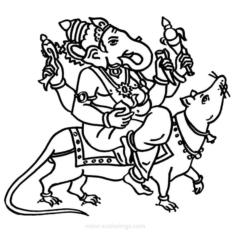 Free Ganesha Riding on a Mouse Coloring Pages printable