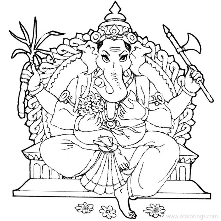 Free Ganesha in the Throne Coloring Pages printable