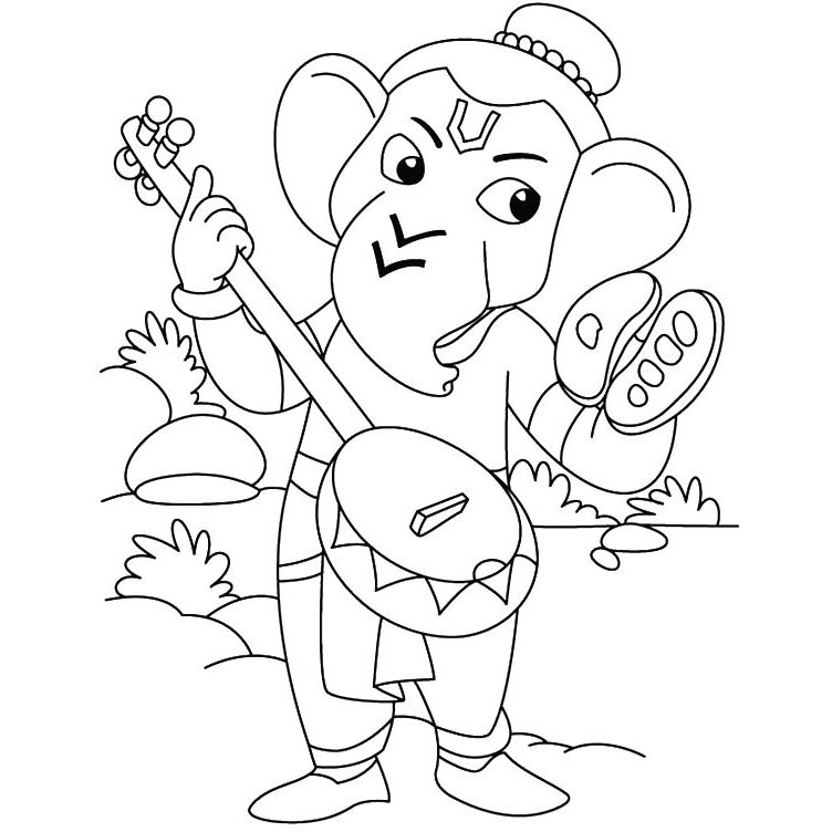 Free Ganesha is Playing Music Coloring Pages printable