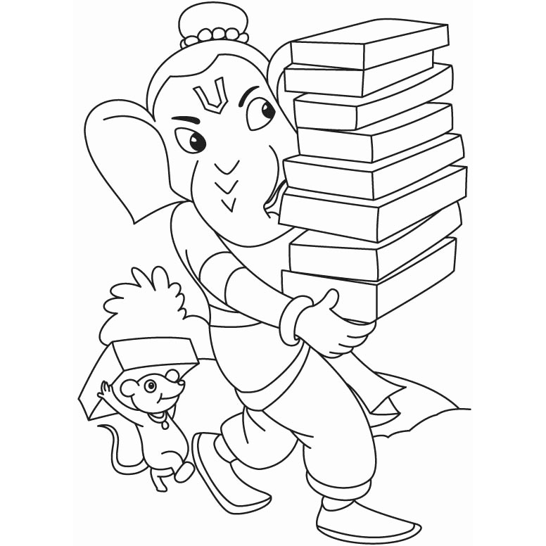 Free Ganesha with Books Coloring Pages printable