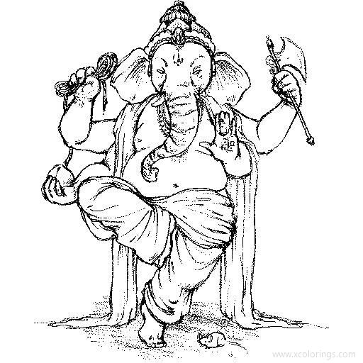 Free Ganpati Standing on one Foot Coloring Pages printable