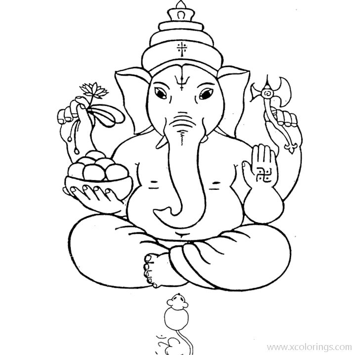 Free Ganpati with Hatchet and Lotus Coloring Pages printable