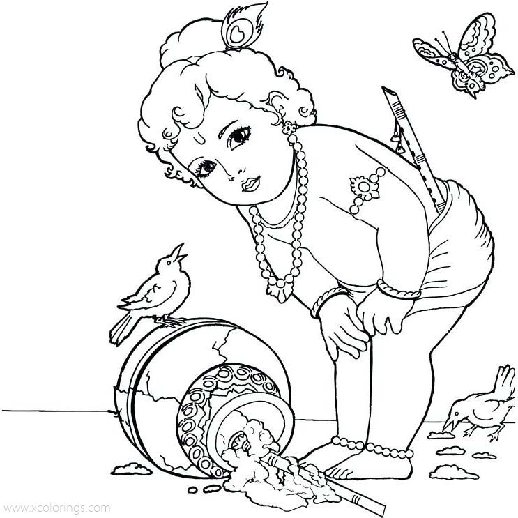 Free Krishna Broke the Pot of Butter Coloring Pages printable