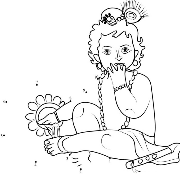 Free Krishna Coloring Pages Connect the Dots By Numbers printable