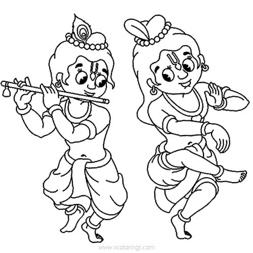 Free Krishna Coloring Pages Dancing with Balarama printable