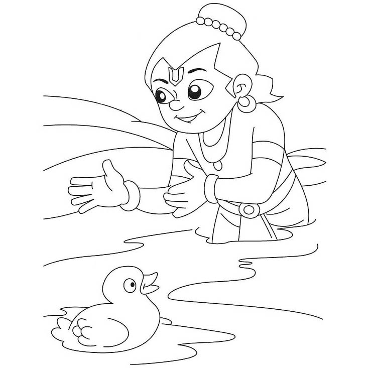 Free Krishna Coloring Pages Krisha with a Duck printable