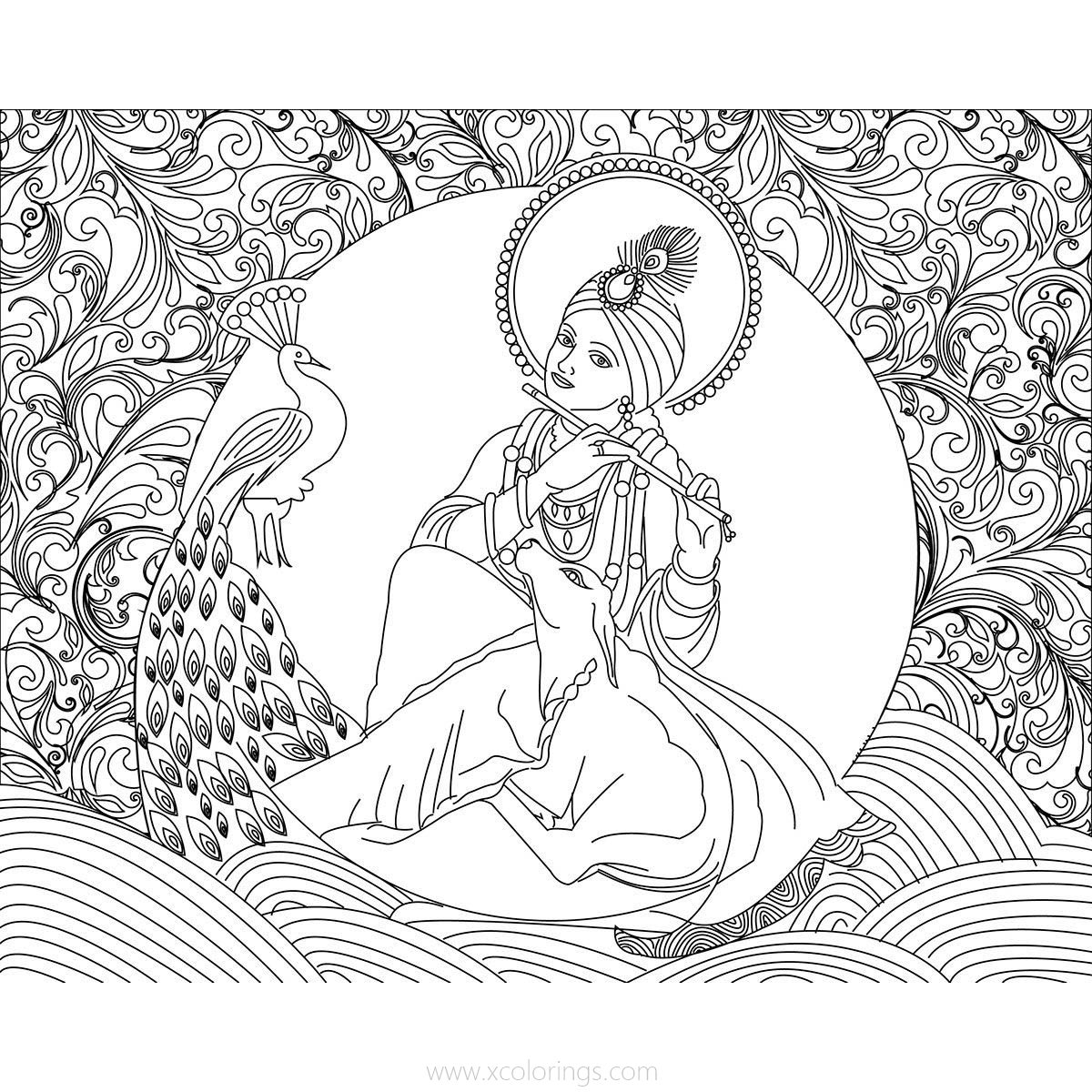 Free Krishna Coloring Pages for Adult printable