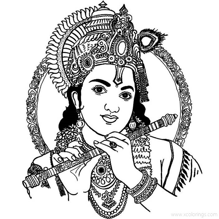 Free Krishna Coloring Pages for Adults printable