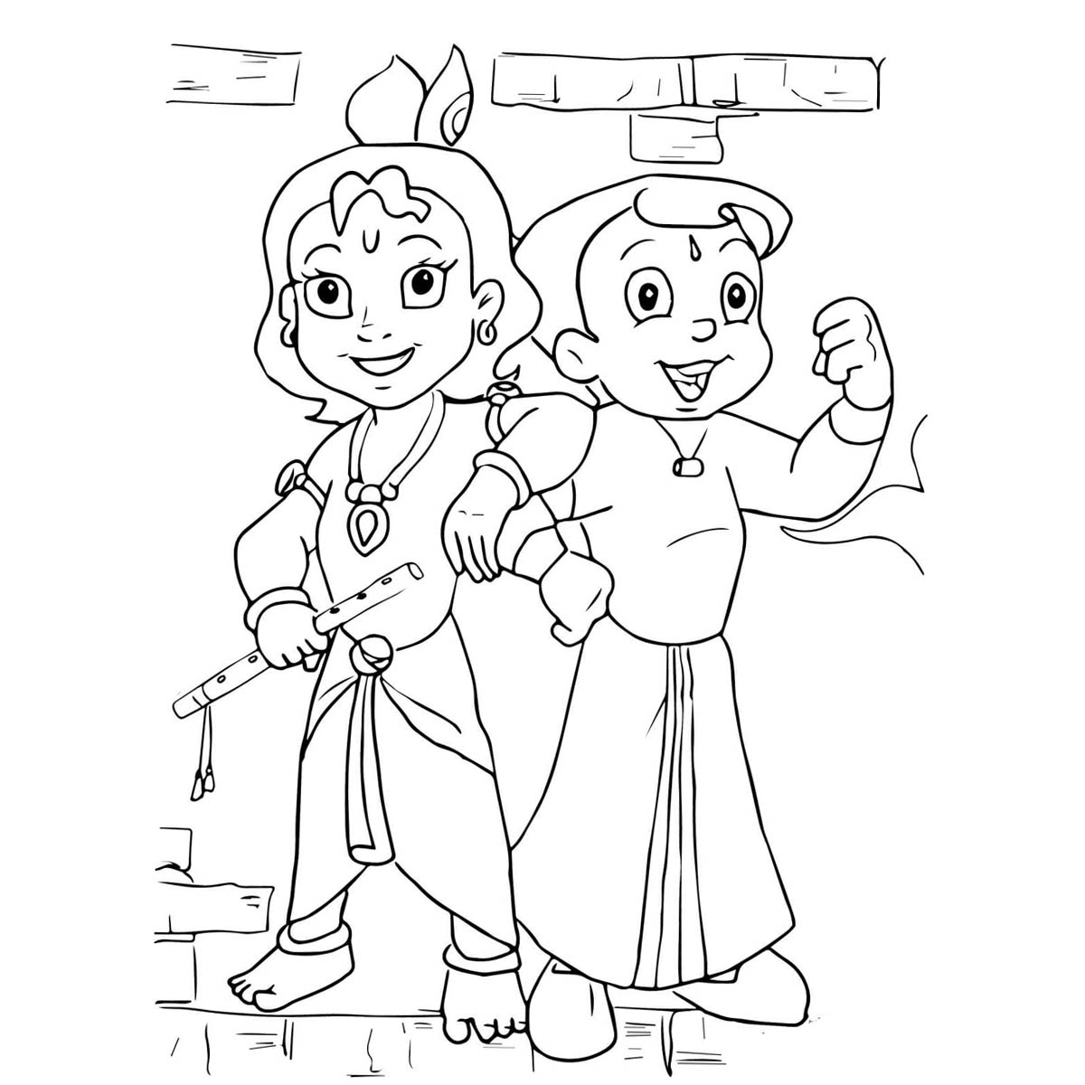 Free Krishna Coloring Pages with Chota Bheem printable