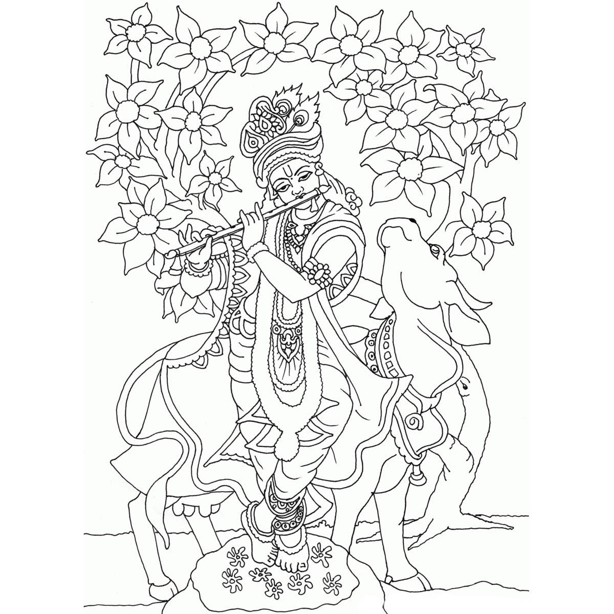 Free Krishna Coloring Pages with His Flute printable