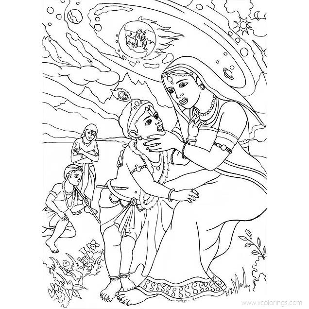 Free Krishna Coloring Pages with Mother Mata Yashoda printable