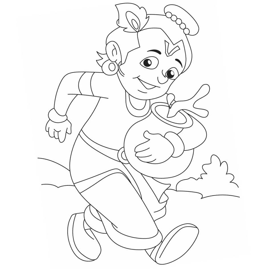 Free Krishna Coloring Pages with Pot of Butter printable