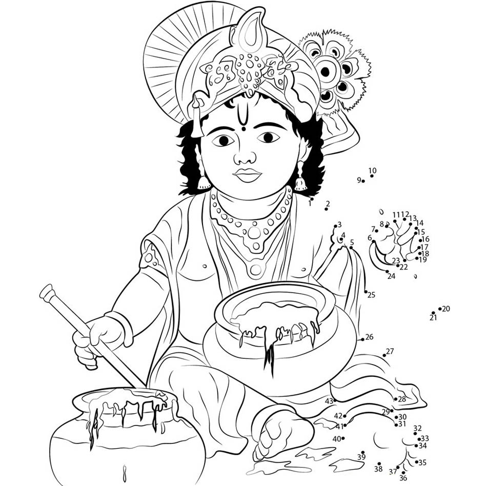 Free Krishna Coloring Pages with Pots of Butter printable
