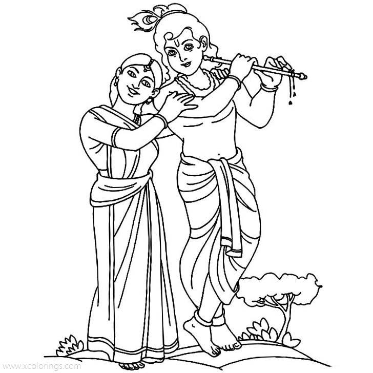 Free Krishna Coloring Pages with Radhe printable