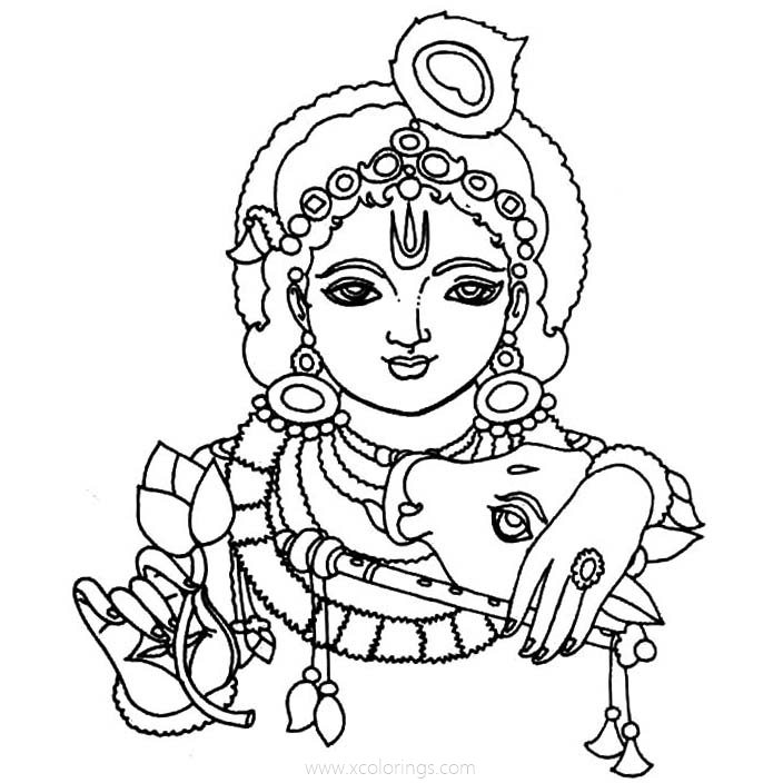 Free Krishna Coloring Pages with a Baby Bull printable
