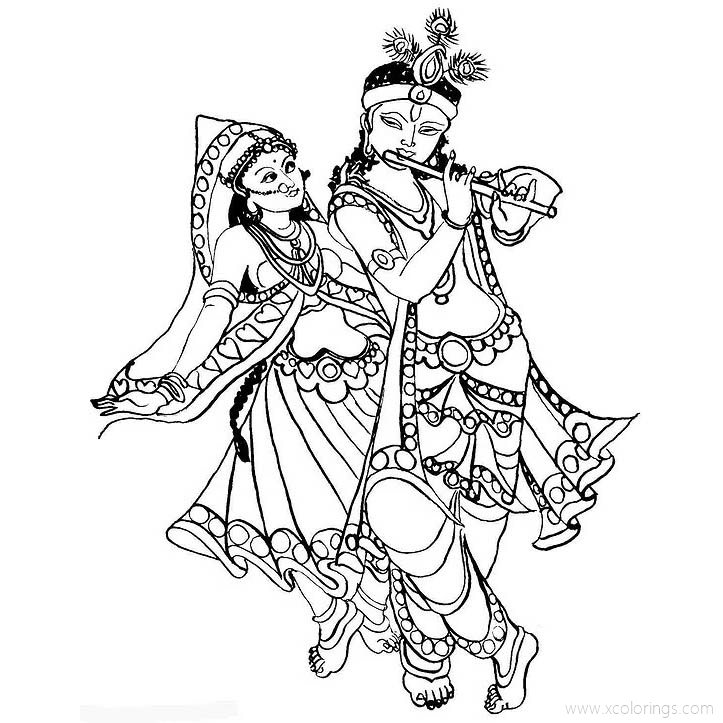 Free Krishna Dancing with Radha Coloring Pages printable
