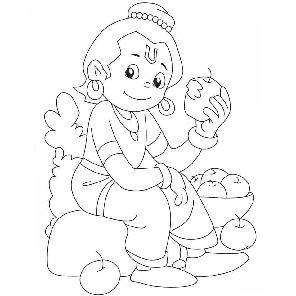 Free Krishna Eating Apple Coloring Pages printable