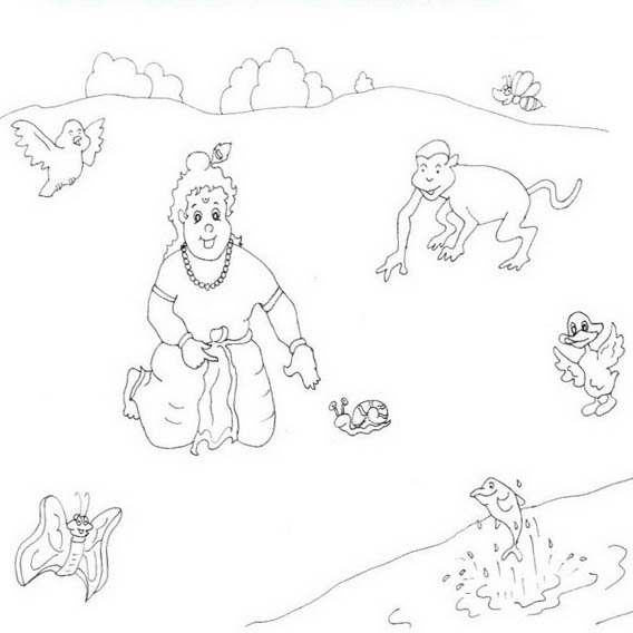Free Krishna Playing with Animals Coloring Pages printable