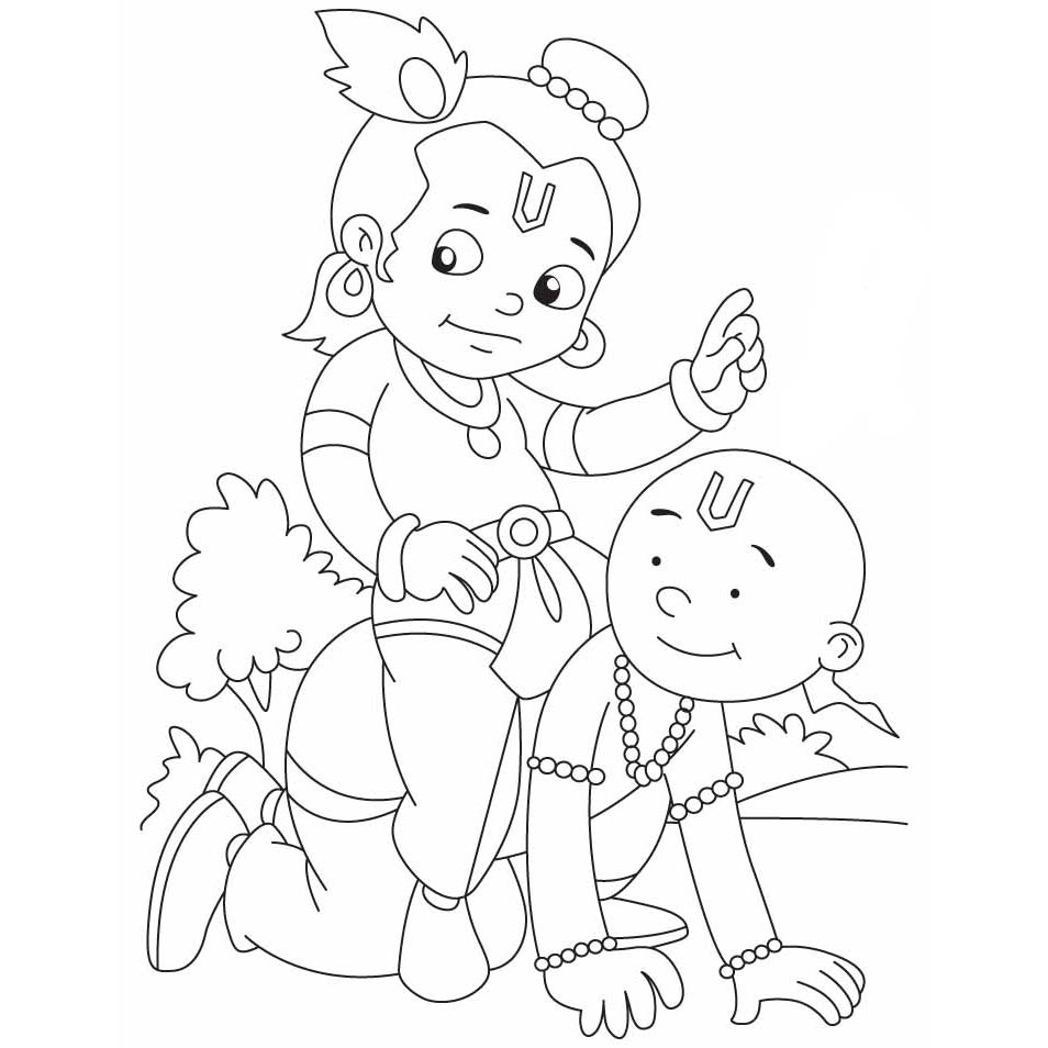 Free Krishna Playing with a Boy Coloring Pages printable
