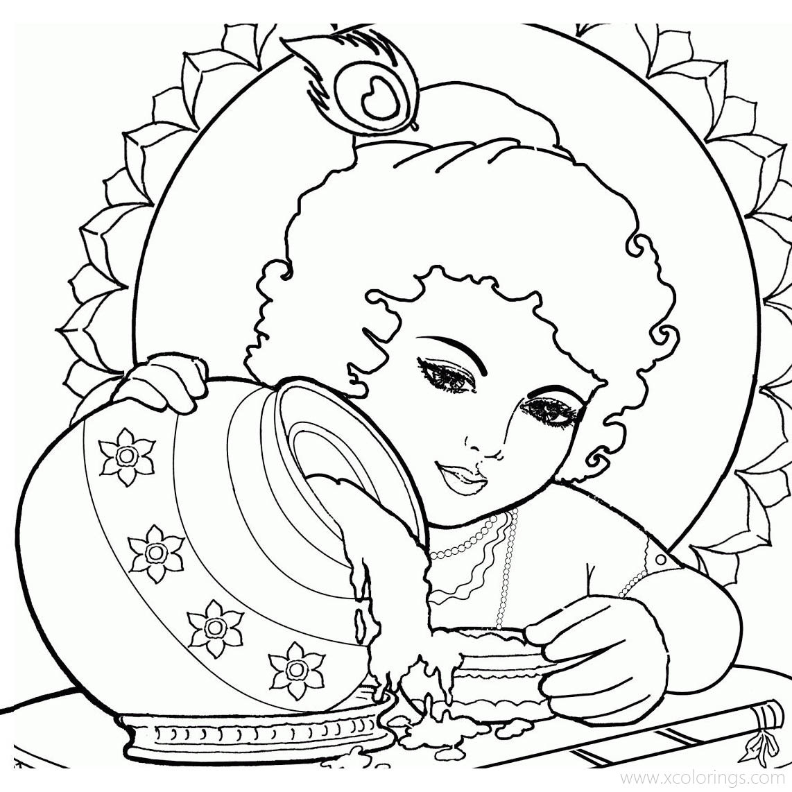 Free Krishna and Butter Coloring Pages printable