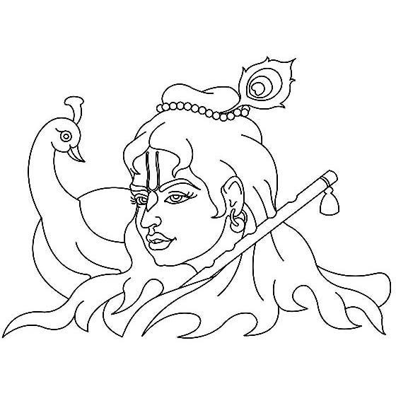 Free Krishna and Peacock Coloring Pages printable