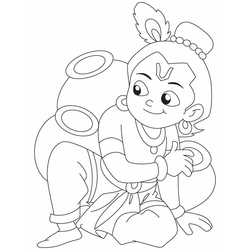 Free Krishna and Pots Coloring Pages printable
