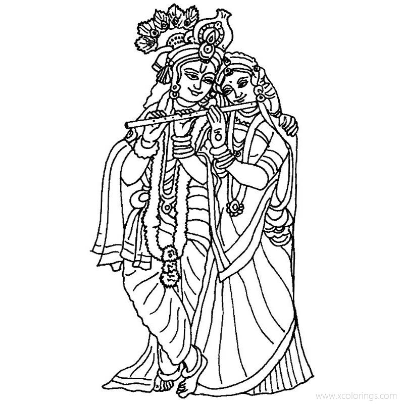 Free Krishna and Radhe Coloring Pages for Adults printable