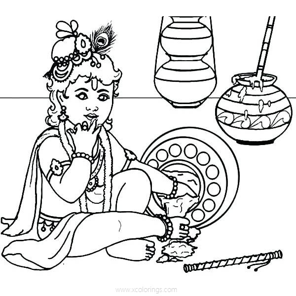 Free Krishna is Eating Butter Coloring Pages printable