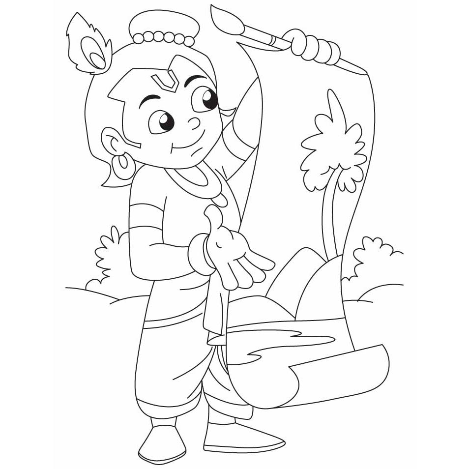 Free Krishna is Painting Coloring Pages printable