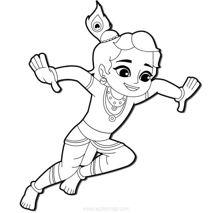 Free Krishna is Running Coloring Pages printable