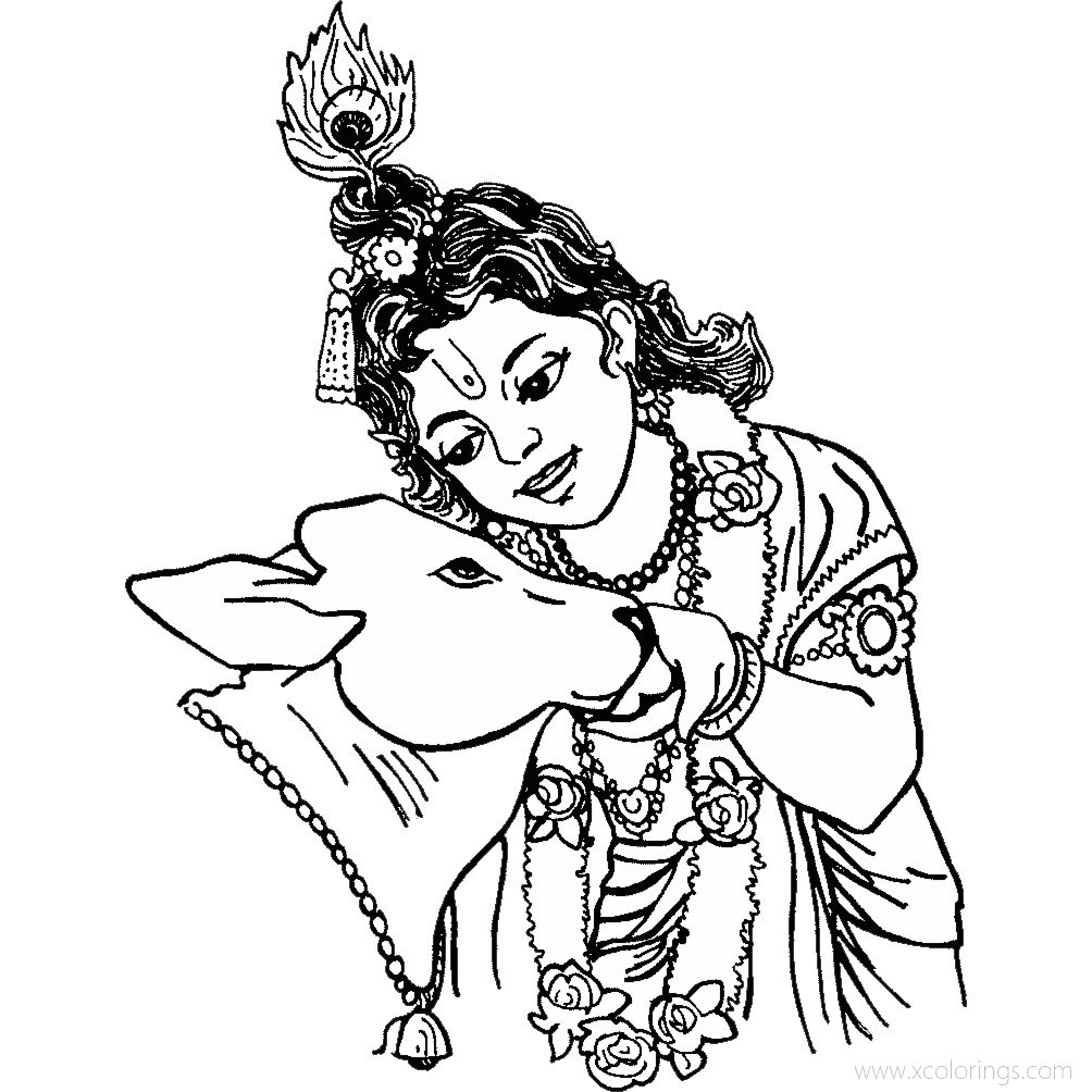 Free Krishna with Bull Coloring Pages printable