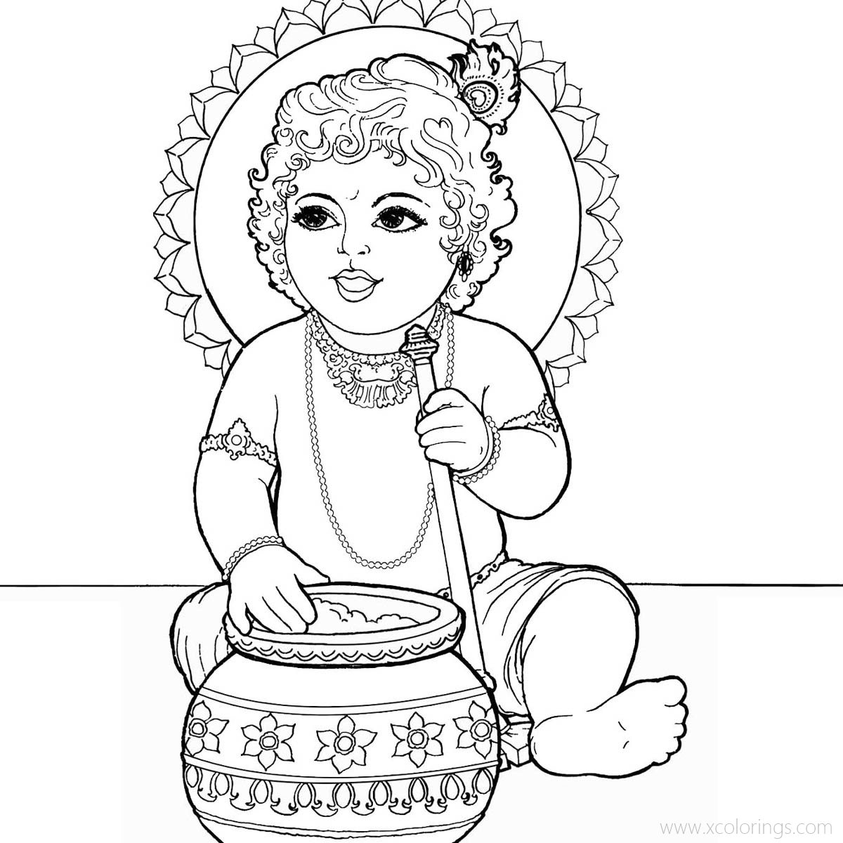 Free Krishna with Pot of Butter Coloring Pages printable