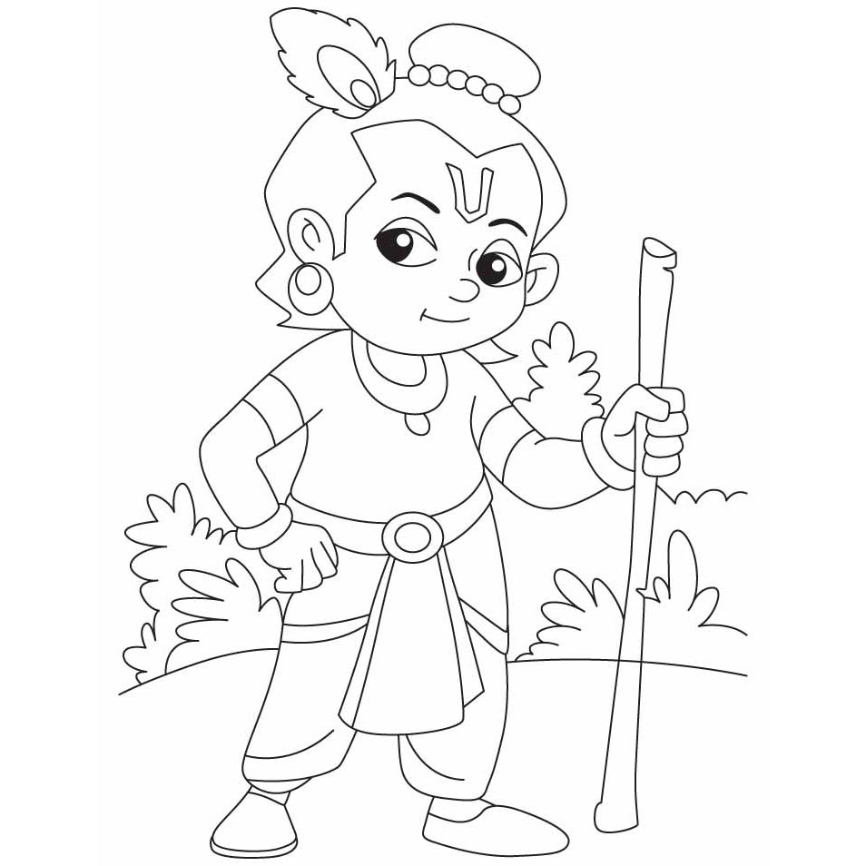Free Krishna with a Stick Coloring Pages printable
