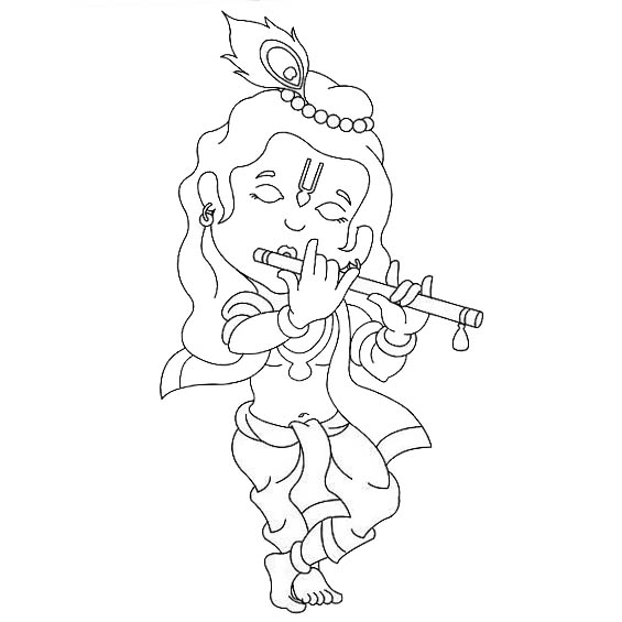 Free Little Krishna Playing Flute Coloring Pages printable