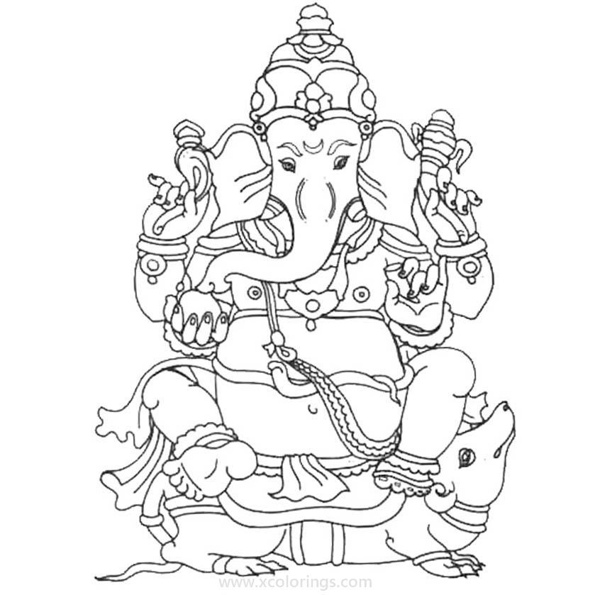 Lord Ganesh on the Mouse Coloring Pages - XColorings.com