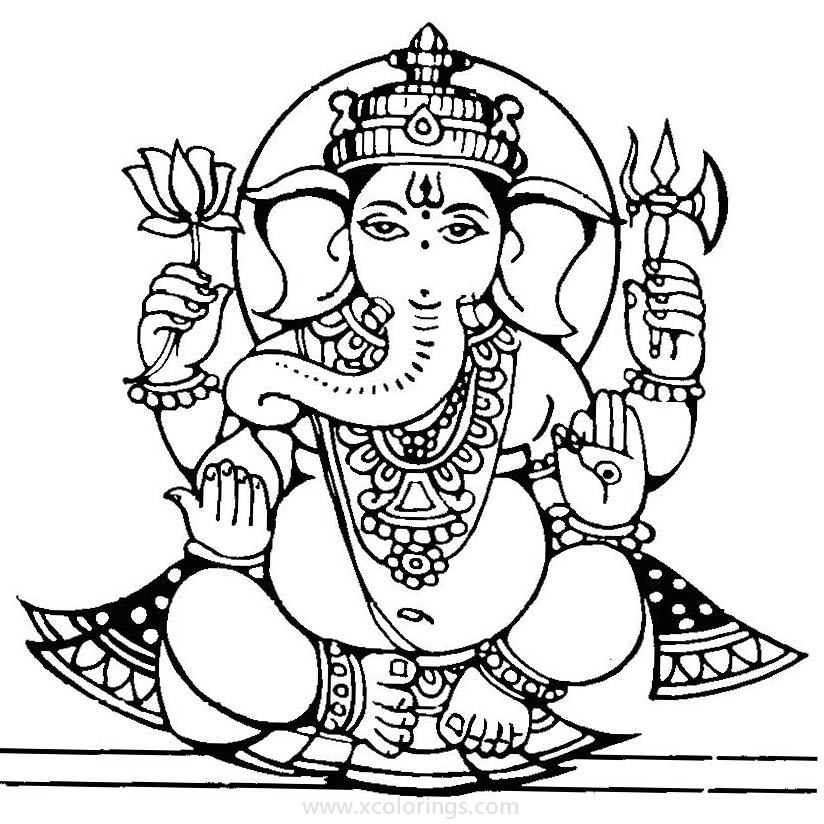 Lord Ganesha with Hatchet Coloring Pages - XColorings.com