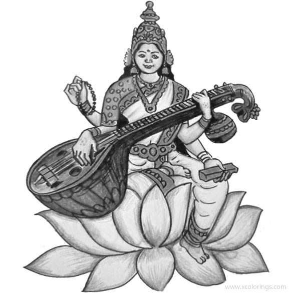 Free Lotus Saraswati Coloring Pages printable