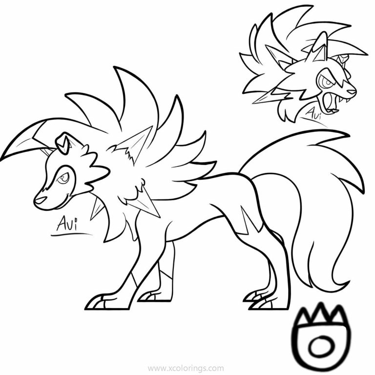 156 Simple Lycanroc Coloring Page for Kids