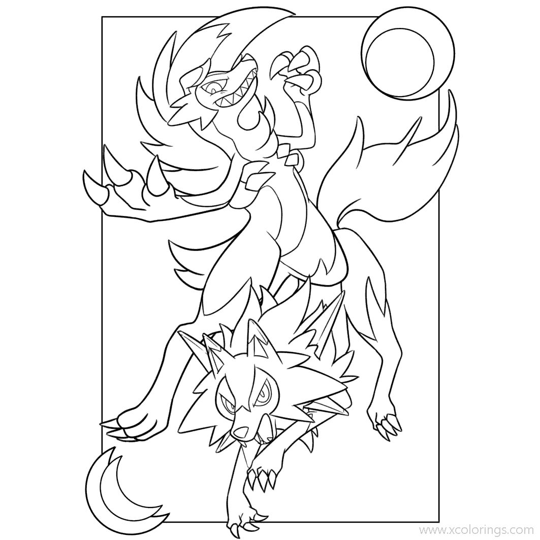 Free Lycanroc Pokemon Midnight and Midday Form Coloring Pages printable