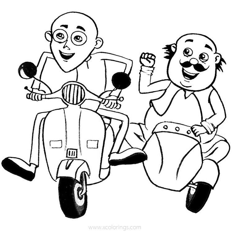 Free Motu Patlu on Scooter Coloring Pages printable