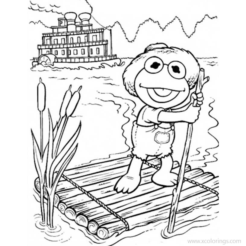 Free Muppet Babies Coloring Pages Baby Kermit Drifting on a Raft printable