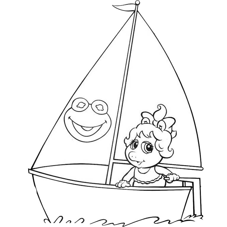 Free Muppet Babies Coloring Pages Miss Piggy is Sailing printable