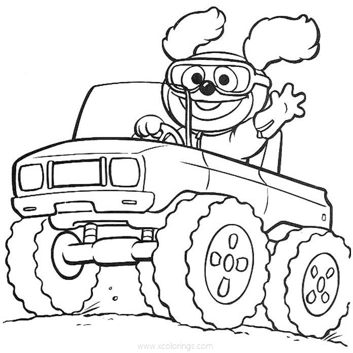 Free Muppet Babies Rowlf Driving a Monster Truck Coloring Pages printable