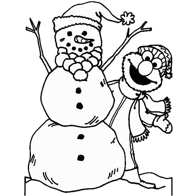 Free Muppets Coloring Pages Elmo and Snowman printable