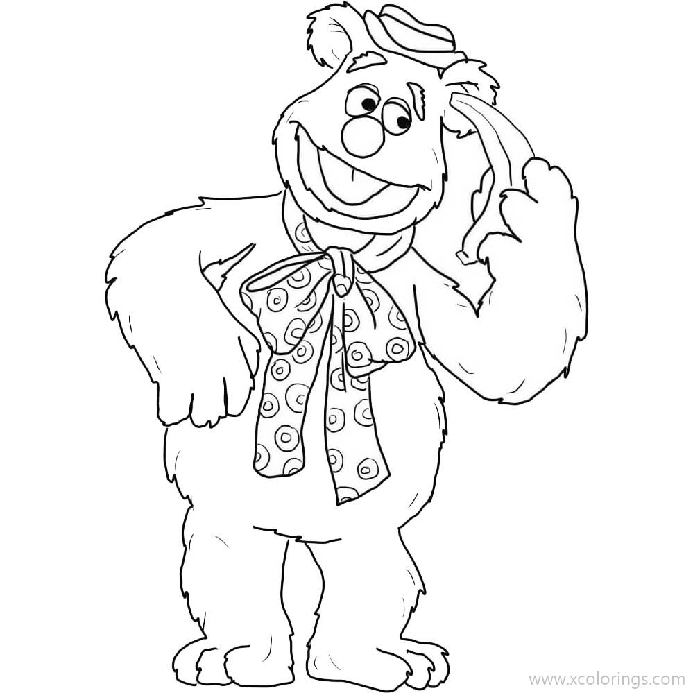 Free Muppets Coloring Pages Fozzie Bear with Banana  printable