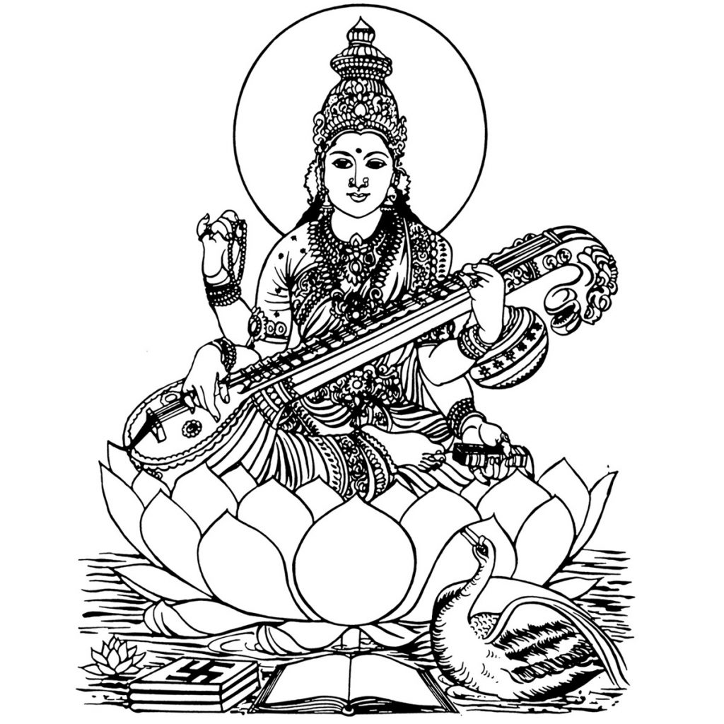 Saraswati Coloring Pages with Raghunatha Veena - XColorings.com