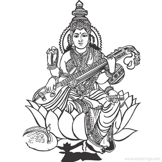 Free Saraswati Coloring Pages for Children printable